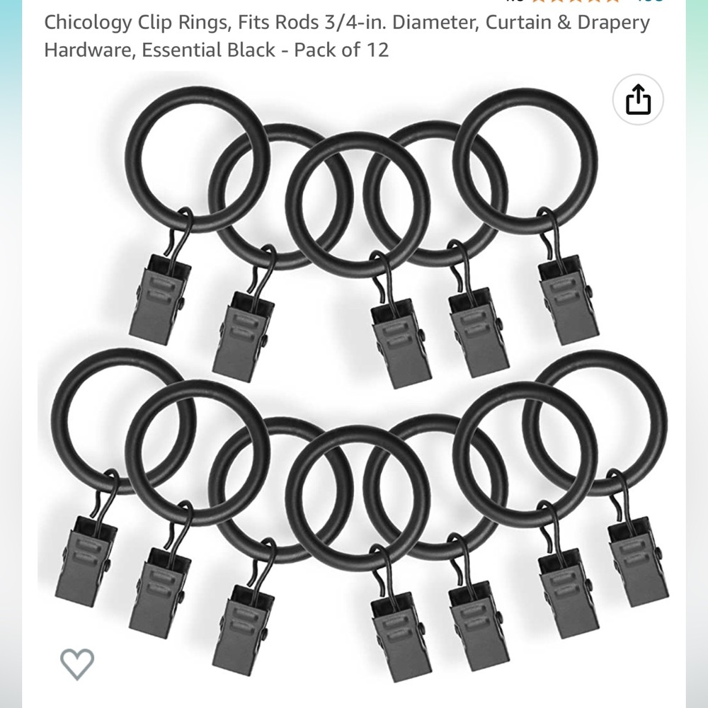 Two sets of clip curtain rings, black